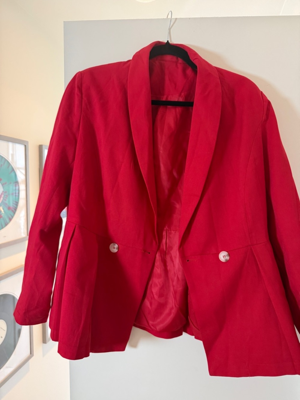 Women’s Red Collar Blazer Peplum Jacket with Buttons - Large